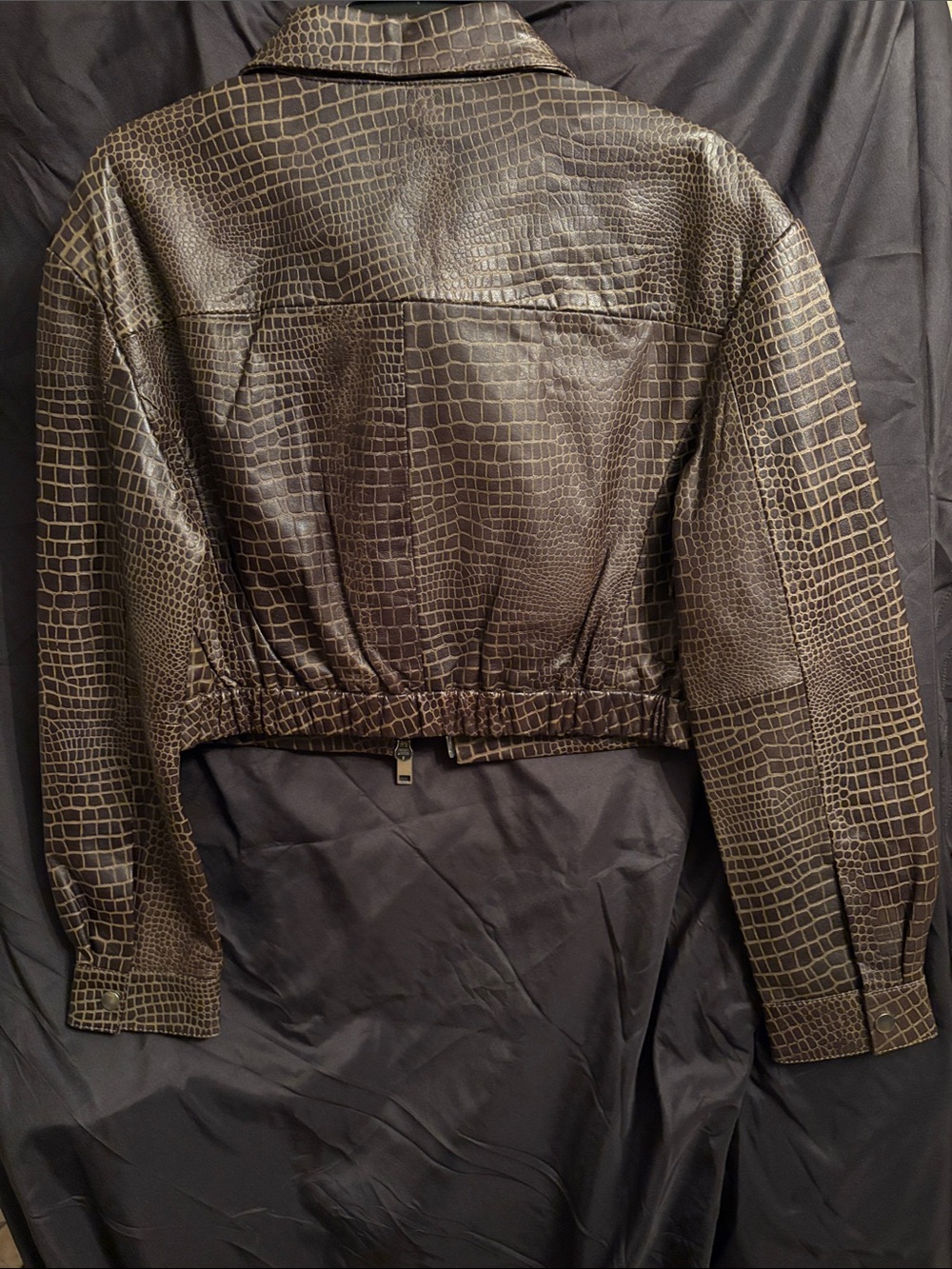 Walter Baker Dark Brown Croc-Embossed Leather Zip Jacket - Picture 5 of 6